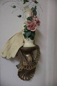 lot 80 image: Vintage Capodimonte Floral Vase, Wall Shelf, Gloves Etc