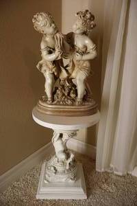 lot 12 image: Vintage Victorian Home Decor Accent Cherub Pedestal Table Plant Stand, Greek Children Statue By Marwal Inc.