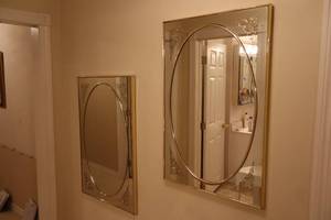 lot 88 image: Large Vintage Wall Mirrors wFoil Embossed Style Design Brass Style Frame