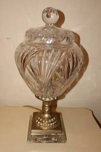 lot 100 image: Brass Cut-Glass Crystal Candy-Dish Style Night Light Lamp...