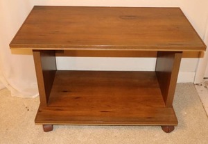 lot 114 image: Mahogany-Style Table Cart on Wheels