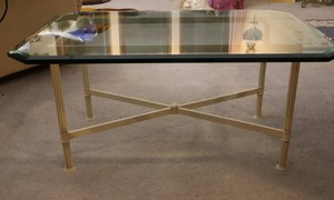 lot 125 image: Wrought Iron Glass Top Accent Coffee Table