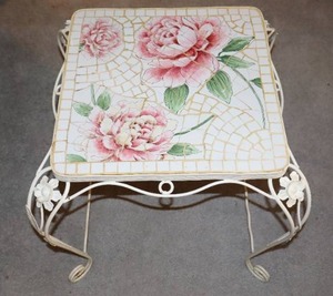 lot 130 image: Vintage Wrought Iron Mosaic Plant Stand