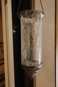 lot 147 image: Vintage Victorian Home Accents Crackled Glass Antiqued Metal Hanging Candle Holder