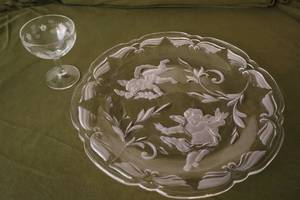 lot 149B image: Collectible Holiday Entertaining Service-Ware Cherub Angel Round Serving Platter, Stem Glass