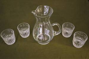 lot 149F image: Collectible Vintage Princess House Heritage Crystal Hand-Blown Etched One-Pint Ice Lip Pitcher wMatching Tumbler Glasses...