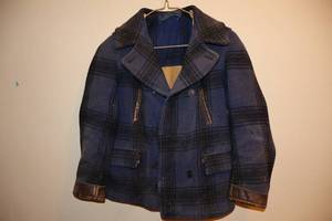 lot 161 image: Vintage Childs Western-Style Wool Suede Leather Fringed-Style Blue Black Plaid Overcoat...