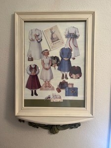 lot 19 image: Vintage Victorian-Style Wall Decor Custom Framed American Girl Dolls Kirsten and Missy Paper Dolls, Wall Sconce Shelf