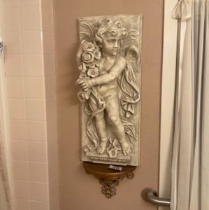 lot 26 image: Large Wall Art Spring Cherub By Art Craft Statuary #3717 Fiberglass Resin WSyroco Shelf