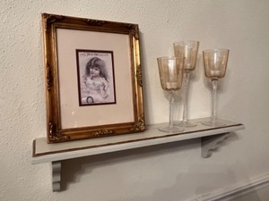 lot 107 image: Vintage Victorian Home Accents Wall Decor Framed Art, Wall Sconce Shelf, Stem Glass Candle Holders