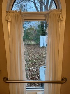 lot 83 image: Bathroom Textiles Shower Curtain Victorian Striped-Sheer Rose Hooks WPlastic Liner, Sheer Window Curtains