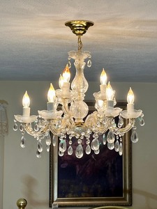 lot 1B image: Large Crystal & Brass Chandelier