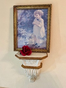 lot 111 image: Vintage Victorian Home Accents Wall Sconce Shelf, Bluebird Framed Print Capodimonte Porcelain Rose...