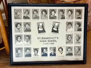 lot 159 image: Large Framed St. Benedicts High School Class of 1962 School Portraits...