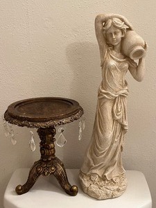 lot 27 image: Greek Woman W Jug Statue on Pedestal WGlass Chimes