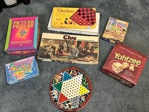 lot 182 image: Assorted games Including Round Tin Chinese Checkers, Yahtzee, Picture Picture, Clue Etc