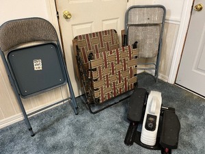 lot 183 image: Sunny Under Desk Elliptical Peddler Exerciser, Lawn Chair, Metal Chairs...