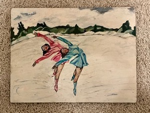 lot 170 image: Unknown Artist Possibly Laura Zimmer Theisen Relative Ice Skaters Original Oil on Wabash Sketching Board