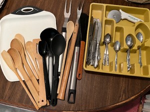 lot 174 image: Assorted Silverware, Cutting Board, Utensils Etc.