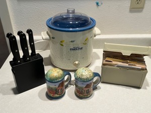 lot 193 image: Molybdenum Steel Series Knife Set of Five, Crock Pot, Recipe Box Etc