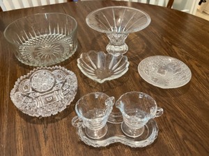lot 188 image: Collectible Entertaining Crystal Service-Ware Dishes Vintage Fostoria Century Glass Sugar & Creamer with Tray...