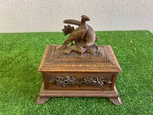 lot 150 image: Antique Hand Carved Black Forest Cigar Cabinet