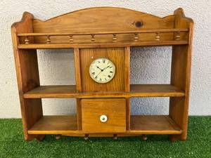 lot 187 image: Wood Wall Mount Shelf with Clock