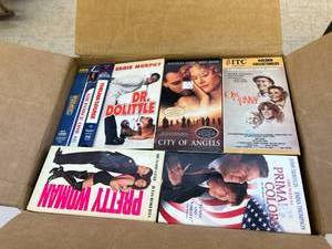 lot 238 image: Box of VHS, DVDs & New Blank VHS Tapes