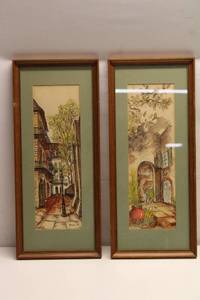 lot 7 image: Pair of Framed Vintage Watercolor Prints by Amhoris - 1963