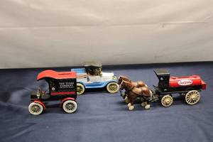 lot 95 image: Collection of 3 Vintage Toy Vehicles - Horse-Drawn and Cars