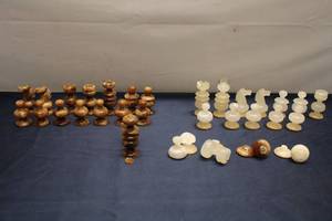 lot 100 image: Complete Set of 32 Hand-Carved Chess Pieces - Unique Design