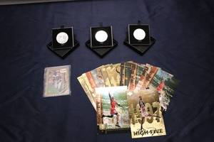 lot 115 image: Collection of 3 Commemorative Coins and Michael Jordan & Randy Moss Trading Cards