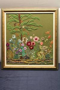 lot 120 image: Framed Embroidered Floral Artwork by S.T. Howe - 25 x 23.5