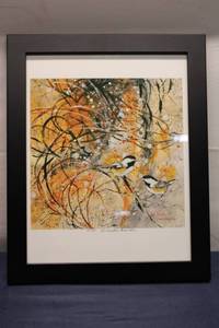lot 122 image: Framed Artwork Print - Chickadee Charm by Jean Haple