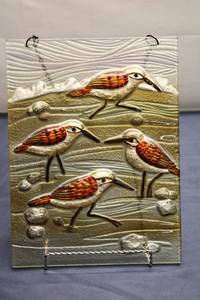 lot 124 image: Vintage Glass Wall Art Panels featuring Shorebirds