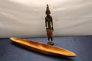 lot 125 image: Hand Carved Wooden Figure and Serving Bowl - Authentic Kenyan Art