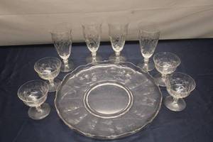 lot 151 image: Set of 8 Vintage Hand-Cut Crystal Stemware and Serving Platter