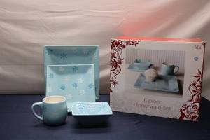 lot 153 image: 16 Piece Unopened Dinnerware Set with Snowflake Design
