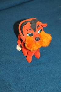lot 208 image: Vintage Plush Orange and Black Dog Toy with Fluffy Mane