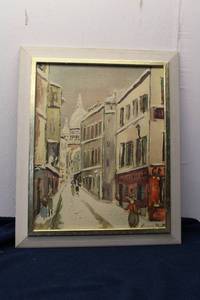 lot 227 image: Framed Vintage Oil Painting of Paris Street Scene - Signed by Maurice Uhl