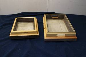 lot 232 image: Set of 2 Rustic Wooden Trays - Nested Design