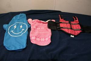 lot 233 image: Group of 3 Small Dog Gear - Hooded Sweatshirt and Two Warm Jackets
