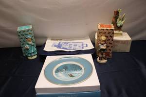 lot 265 image: Assorted Vintage Decorative Items and Crystal Glassware - Includes Figurines and Holiday Plate