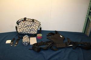 lot 304 image: Mickey Mouse Themed Diaper Bag Set with Accessories - Includes Carrier and Lunch Container
