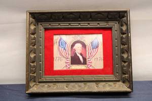 lot 309 image: Framed George Washington Postcard Art - Gilbert Stuart Portrait
