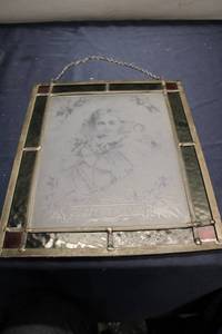 lot 312 image: Vintage Stained Glass Panel - Happy New Year - Decorative Wall Art