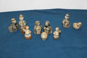 lot 316 image: Set of 9 Handcrafted Ceramic Nativity Figures - Unique Design