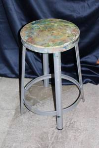 lot 352 image: Vintage Paint-Spattered Stool with Metal Frame