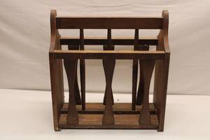 lot 354 image: Vintage Wooden Magazine Rack with Decorative Sides