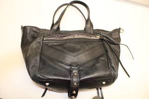 lot 358 image: Black Leather Handbag with Decorative Zippers and Studs